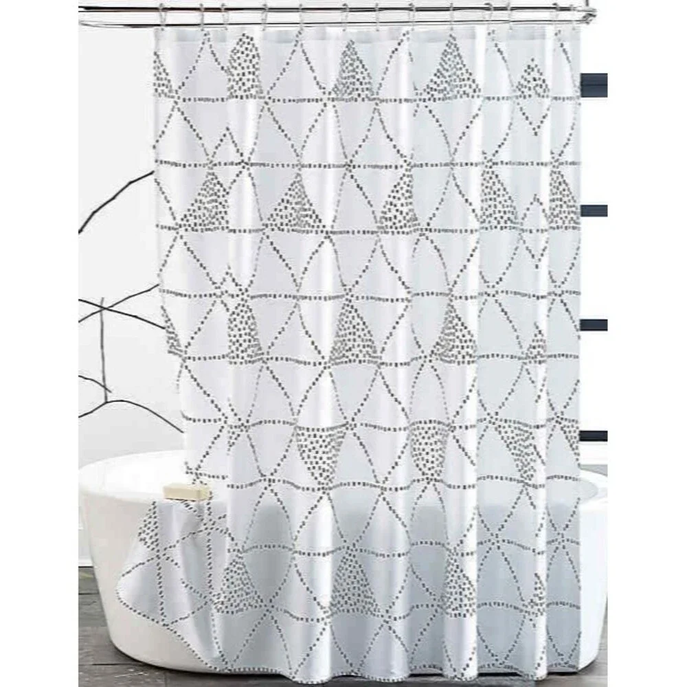 DKNY Shower Curtain Fabric Diamond Dash 72x72 White Black Luxury Washable